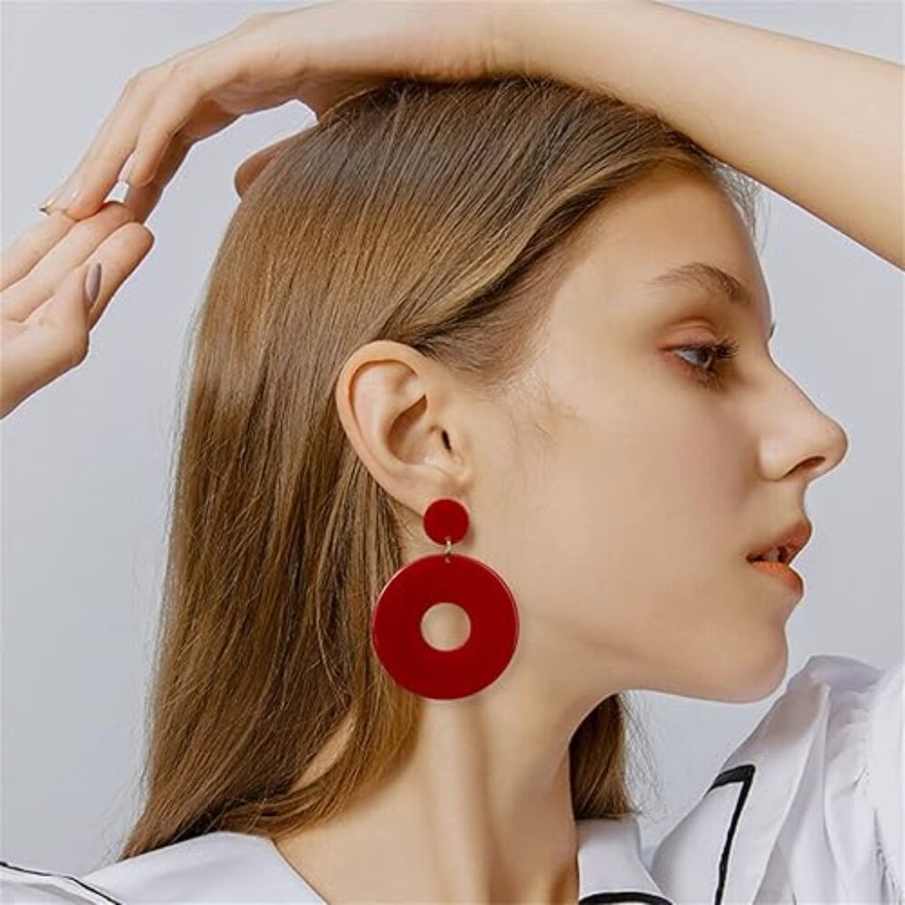 Red Round Dangle Earrings